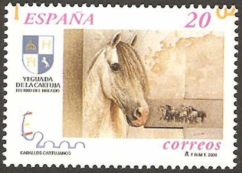 3723A - exposición mundial de filatelia España 2000, caballo cartujano