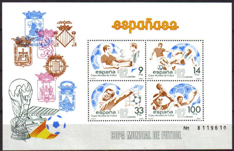 ESPAÑA 1982 2665 Sellos Nuevos HB Copa Mundial de Futbol ESPAÑA'82 Malaga, Oviedo, Sevilla, Valencia