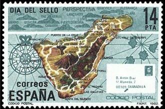 ESPAÑA 1982 2668 Sello Nuevo Dia del Sello Isla de Tenerife sobre el mapa Yvert2290 Scott2296