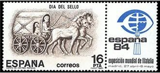 ESPAÑA 1983 2719 Sello Nuevo Dia del Sello. Carro de Correo romano y logotipo ESPAÑA'84 Yvert2338 Sc