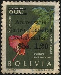 Kantuta Bicolor la flor nacional. sobreimpreso sobretasa 1,20 bolivianos.