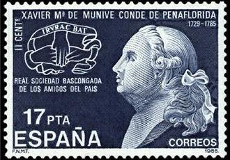 ESPAÑA 1985 2824 Sello Nuevo Cent. M. Xavier Mª  Munive Conde de Peñaflorida Yvert2443