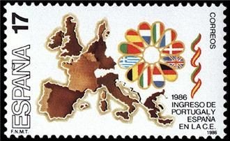ESPAÑA 1986 2826 Sello Nuevo Ingreso España en CEE Mapa de la Europa Comunitaria Yvert2445 Scott2464