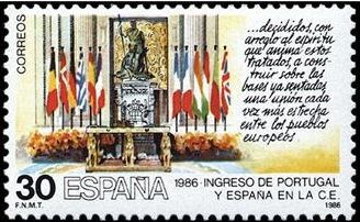 ESPAÑA 1986 2827 Sello Nuevo Ingreso España en CEE Mesa del Salon de Columnas del Palacio Real Yvert