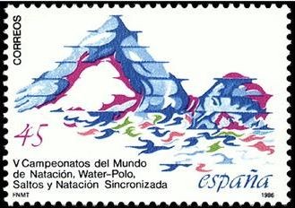 ESPAÑA 1986 2852 Sello Nuevo Deportes Camp. Mundo Natación, Waterpolo, Saltos y Sincronizada Yv.2473