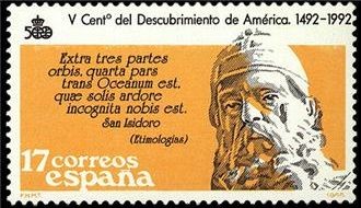 ESPAÑA 1986 2862 Sello Nuevo V Cent. Descubrimiento de America San Isidoro (560-636) Yvert2480