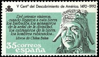 ESPAÑA 1986 2864 Sello Nuevo V Cent. Descubrimiento de America Indigena Precolombino Yvert2482