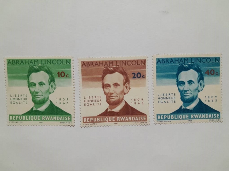Abranham Lincoln-100 Aniversario de su muerte (1809-1965)  Republique Rwandaise-Sellos, año 1995.