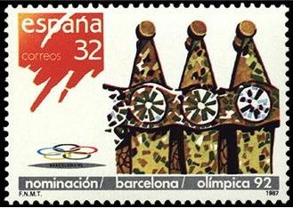 ESPAÑA 1987 2908 Sello Nuevo Nominación Barcelona como sede Olimpica Chimeneas de la Casa Batlló Bar