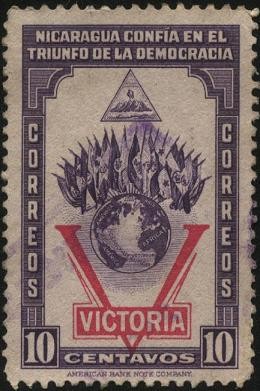 La V de la victoria, símbolo de las Naciones Unidas. emisión que conmemora el segundo aniversario de