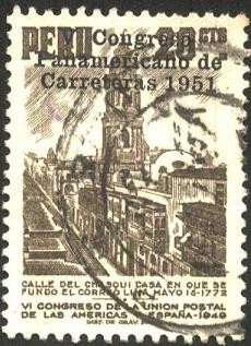 Calle del CHASQUI y casa en que se fundó el CORREO de lima en 1771. Sobreimpreso