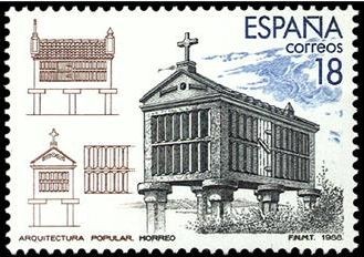 ESPAÑA 1988 2936 Sello Nuevo Turismo Arquitectura Popular Horreo Gallego de piedra Michel2836 Scott2