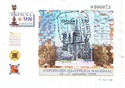 Exfilna 98 Exposi. Filatelica Nacional  Catedral de Barcelona