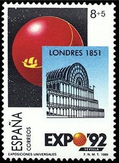 ESPAÑA 1989 2990 Sello Nuevo Exposición Universal de Sevilla. Expo de Londres 1851 Crytal Palace Mic