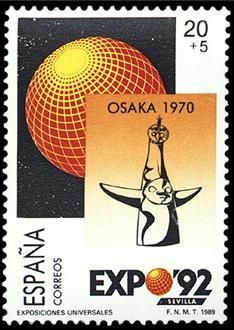 ESPAÑA 1989 2993 Sello Nuevo Exposición Universal de Sevilla. Expo de Osaka 1970 Torre del sol Miche