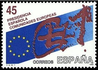 ESPAÑA 1989 3010 Sello Nuevo Presidencia Española Comunidades Europeas Emblema Tapies Michel2887