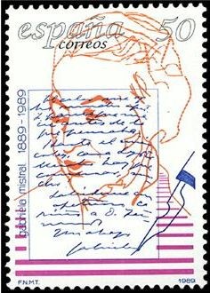 ESPAÑA 1989 3013 Sello Nuevo Centenarios Escritora Gabriela Mistral Michel2893 Scott2602