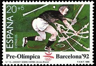 ESPAÑA 1990 3055 Sello Nuevo Barcelona'92 IV Serie Pre-Olímpica Hockey Hierba ScottB164