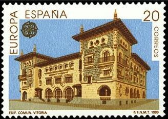 ESPAÑA 1990 3058 Sello Nuevo Europa CEPT Oficinas Postales Edificio Comunicaciones Vitoria Scott2622