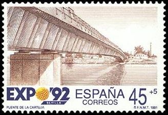 ESPAÑA 1991 3102 Sello Nuevo Exposición Universal Sevilla 1992 Puente de la Cartuja Michel2978 Scott