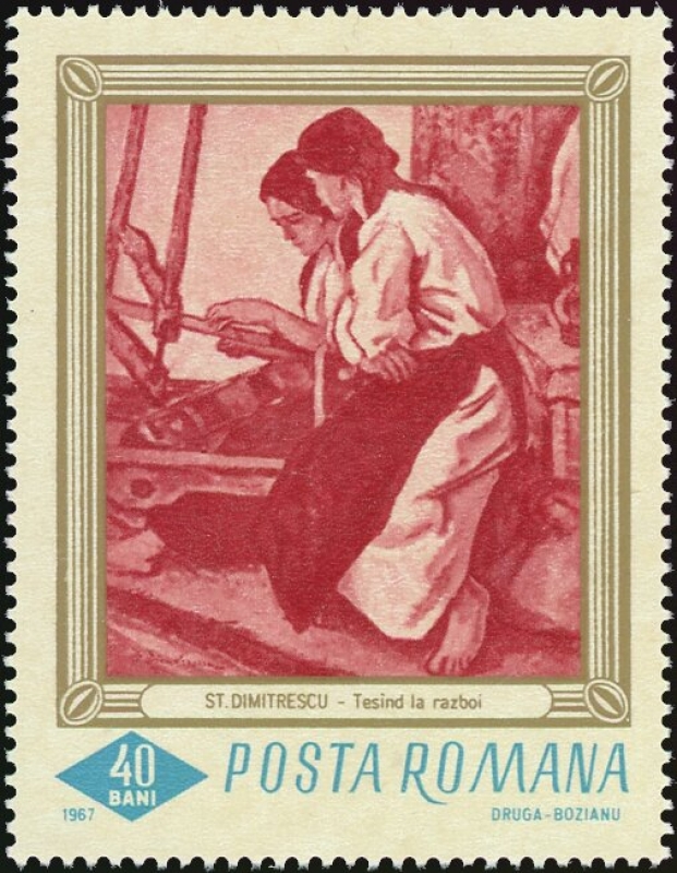 Pinturas de la Galería Nacional de Bucarest, Trabajando en el telar, Ștefan Dimitrescu (1886-19