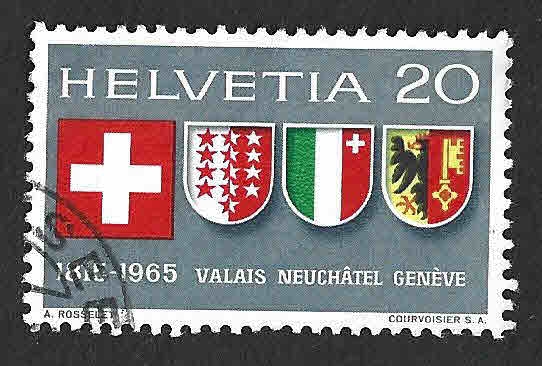 466 - El 150 Aniversario de la Admisión de Valais Wallis, Neuchatel Neuenburg y Ginebra en la Confed