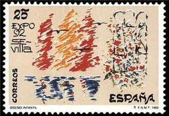 ESPAÑA 1992 3153 Sello Nuevo EXPO'92 Diseño Infantil ganador Concurso Filatelico Escolar Michel3026