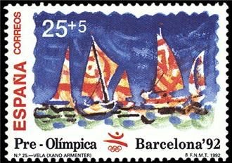 ESPAÑA 1992 3158 Sello Nuevo Barcelona'92 VIII Serie Pre-Olímpica Vela Michel3031 ScottB192 Barco Ve