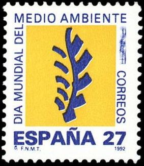ESPAÑA 1992 3210 Sello Nuevo Día Mundial del Medio Ambiente Logotipo Michel3072 Scott2684