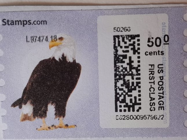 {Aguila Calva- Etiquetas Postales-Stapscom-US Postage-Firsts-Class.