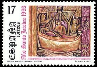 ESPAÑA 1993 3252 Sello Nuevo Año Santo Jacobeo Traslado del Cuerpo de Santiago desde Palestina Miche