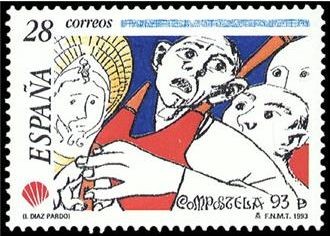 ESPAÑA 1993 3256 Sello Nuevo Compostela 93 caras con ojos de asombro, Isaac Díaz Pardo Michel3115 Sc