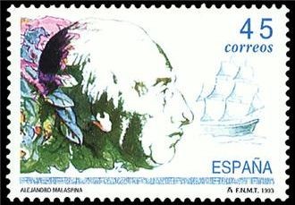 ESPAÑA 1993 3267 Sello Nuevo Exploradores y Navegantes Alejandro Malaspina Michel3125 Scott2747