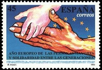 ESPAÑA 1993 3272 Sello Nuevo Año Europeo personas mayores solidaridad entre generaciones Michel3130