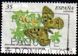ESPAÑA 2000 3694 Sello Flora y Fauna Fauna en Peligro de Extinción Mriposa Parnassius Michel3527