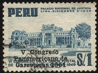 Palacio Nacional de Justicia de Lima. 1939 - 1949. Sobreimpreso V Congreso Panamericano de Carretera