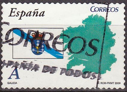 ESPAÑA 2009 4448 Sello Banderas y Mapas Galicia Usado