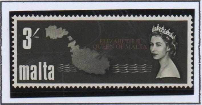 Reina Elizabeth II y mapa d' Malta