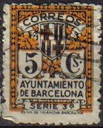 ESPAÑA Barcelona 1932 Edifil 12 Sello Escudo de la Ciudad Usado