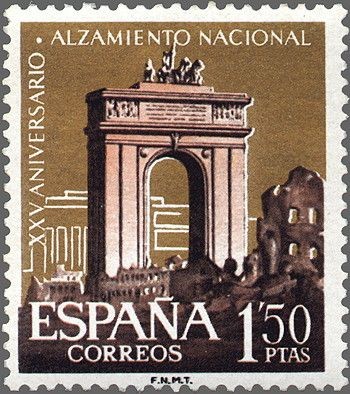 ESPAÑA 1961 1356 Sello Nuevo XXV Aniv. del Alzamiento Nacional Arco de Triunfo