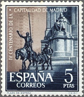 ESPAÑA 1961 1393 Sello Nuevo Capitalidad de Madrid Monumento a Cervantes en Plaza España El Quijote