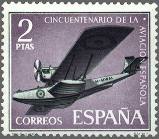 ESPAÑA 1961 1402 Sello Aniversario de la Aviación Española Hidroavion Plus Ultra