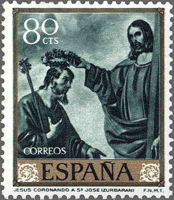 ESPAÑA 1962 1421 Sello Nuevo Pintor Francisco de Zurbaran Jesús Coronando a San José