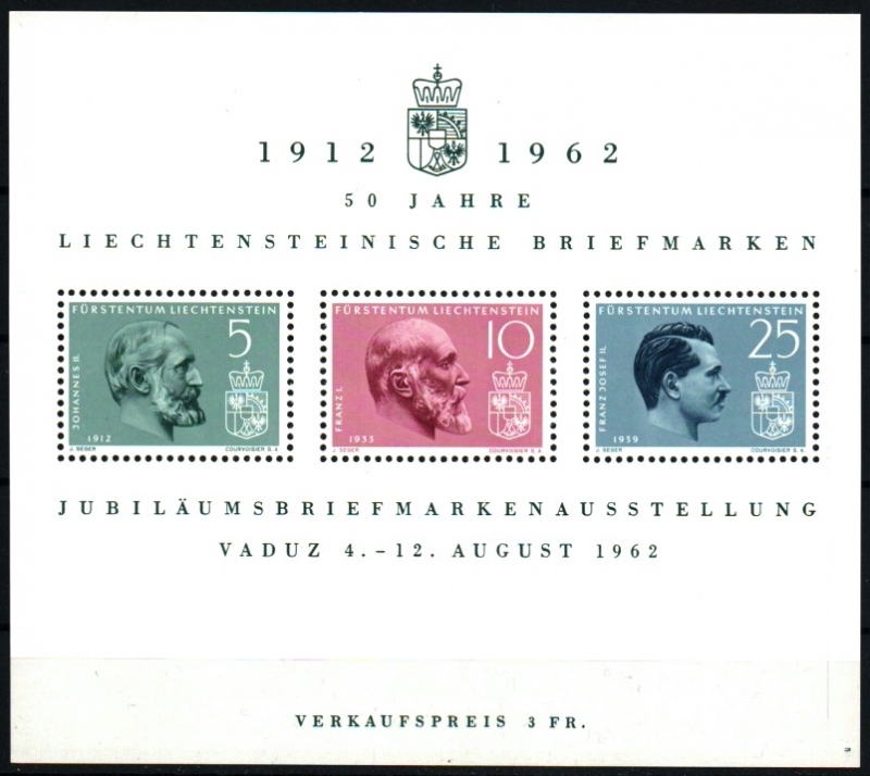 50 aniv. sello en Liechtenstein- 7ª expo. filatélica nacional