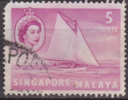 SINGAPUR MALAYA 1955 Scott Michel 31 Sello Barcos Balandro Lombok usado