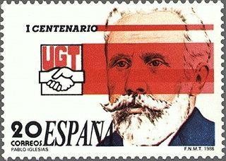 2948 - I Centenario de la Unión General de Trabajadores - Pablo Iglesias y emblema de la UGT