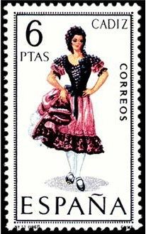 ESPAÑA 1967 1777 Sello ** Trajes Tipicos Españoles Cadiz