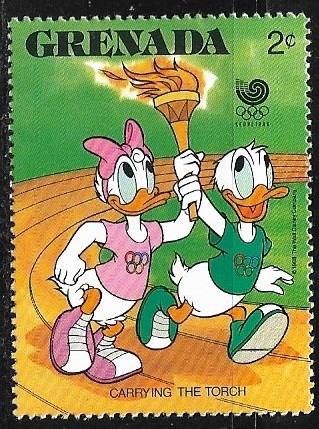 Dibujos animados - Donald and Daisy Duck carrying Olympic torch