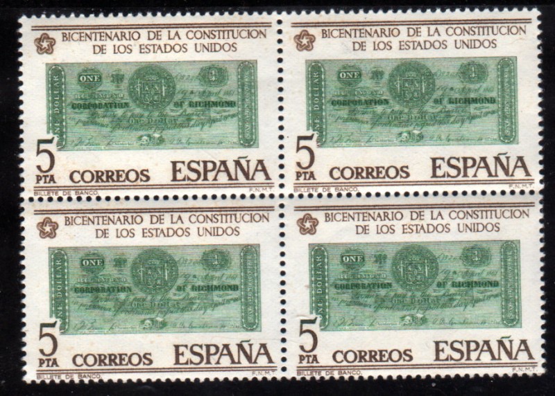 1976 B4 Bicentenario Independencia Estados Unidos Edifil 2324