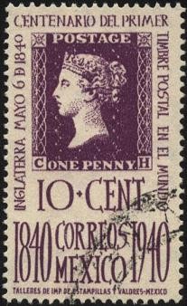 Reproducción de 'PENNY BLACK' Centenario del primer timbre postal en el mundo. 1840-1940.